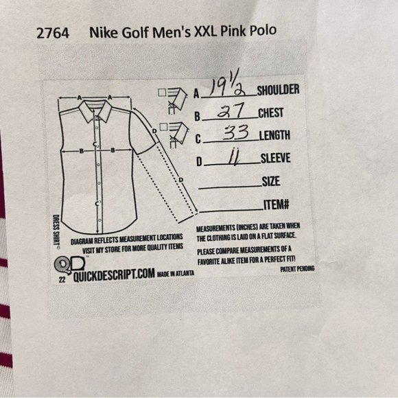 Nike Golf Men's Size XXL Standard Fit Dri-Fit Pink White Polo Short Sleeve Shirt - Picture 5 of 5